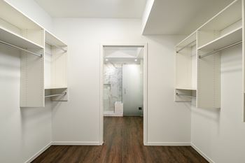 Expansive walk-in and millwork closets with built-in shelving